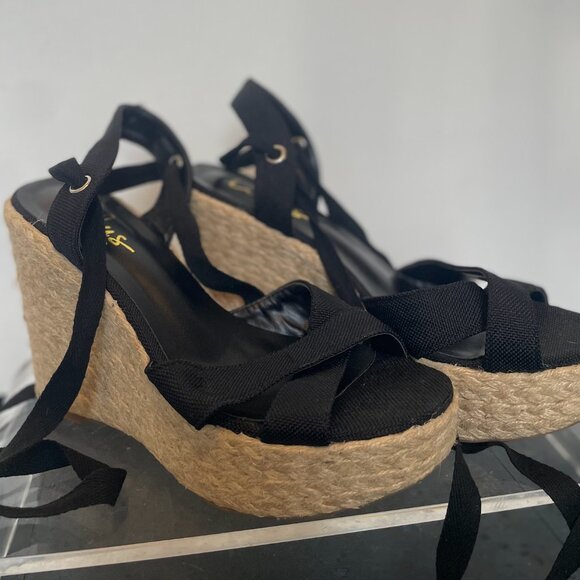 Lulus NWOT Esme Black Lace-Up Espadrille Wedges - Picture 4 of 6